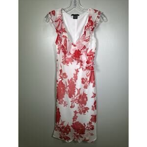 Faith‎ Love & Passion Dress Midi 8 White Red Floral Y2K Satin Ruffled Sheer